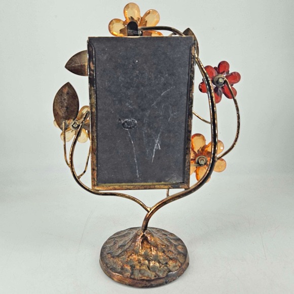 Vintage style footed metal leaf jewel flower Photo Picture Frame - Picture 4 of 5